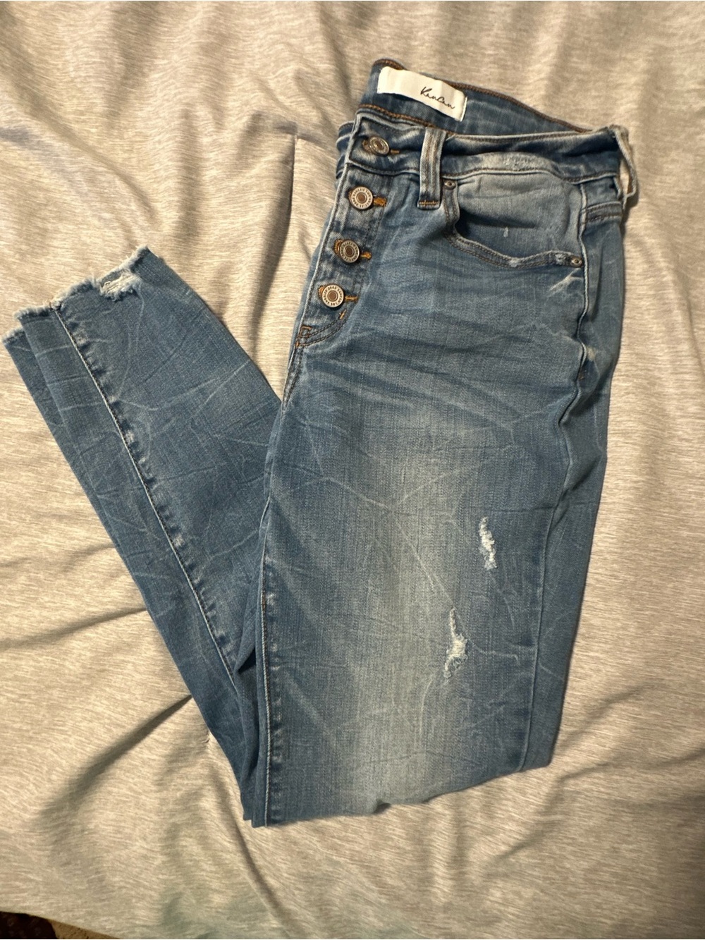 Kancan Women's Mid Rise Distressed Blue Jeans